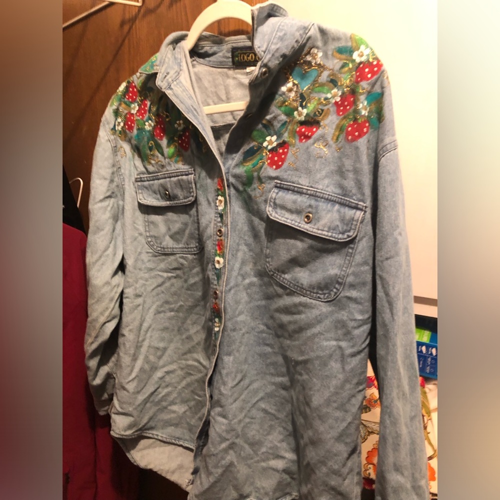 Vintage Logo Club Hand Painted Denim Shirt- 718 $40 or $35 w/offer